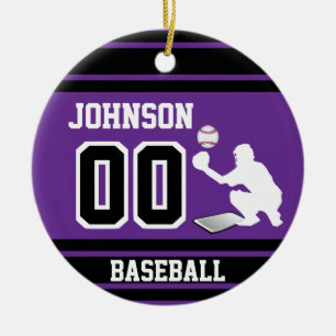 Adorno De Cerámica Catcher de béisbol personalizado   Púrpura y negro