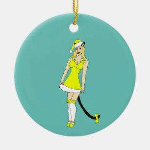 Adorno De Cerámica Catgirl de Navidades amarillos