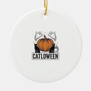 Adorno De Cerámica Catloween Gato Negro Fantasma Diseño Vectorial de