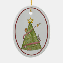 Adorno De Cerámica Cats in a Christmas Tree Ornament