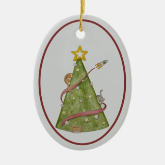 Adorno De Cerámica Cats in a Christmas Tree Ornament