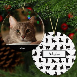 Adorno De Cerámica Cats in Black Silhouette w Name + Photo Christmas