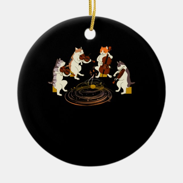 Adorno De Cerámica Cats Playing Violin Cello Music Cat Lover (Frente)