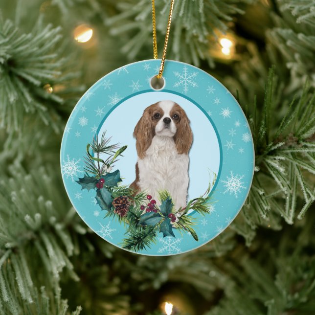 Adorno De Cerámica Cavalier King Charles Evergreen Blue Snowflake (Árbol)