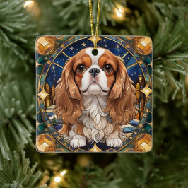 Adorno De Cerámica Cavalier King Charles Pastel Dorado Vidrio Manchad