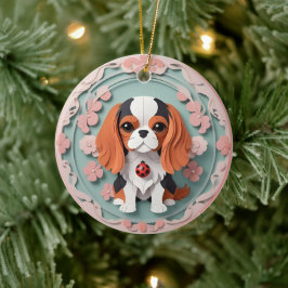 Adorno De Cerámica Cavalier King Charles Pink Flowing Paper Cutting