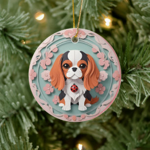 Adorno De Cerámica Cavalier King Charles Pink Flowing Paper Cutting