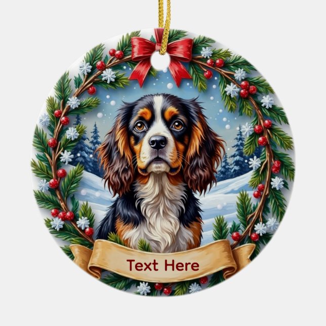 Adorno De Cerámica Cavalier King Charles Spaniel Christmas (Frente)