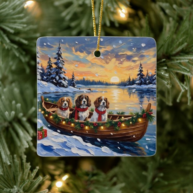 Adorno De Cerámica Cavalier King Charles Spaniel Christmas Boat (Árbol)