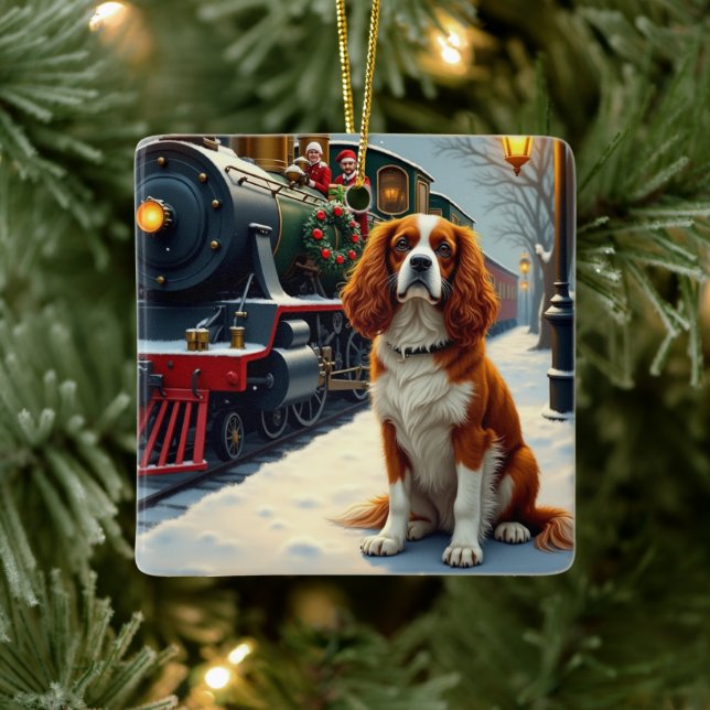 Adorno De Cerámica Cavalier King Charles Spaniel Christmas Train (Árbol)