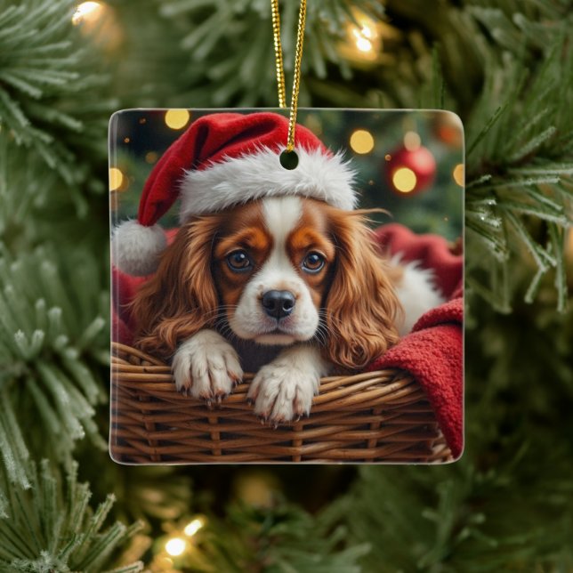 Adorno De Cerámica Cavalier King Charles Spaniel Cozy Basket (Árbol)