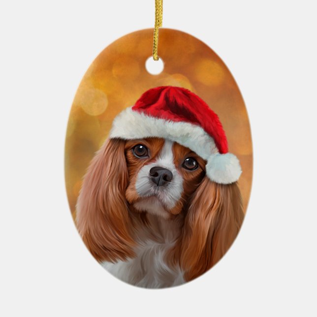 Adorno De Cerámica Cavalier King Charles Spaniel en gorra rojo de San (Frente)