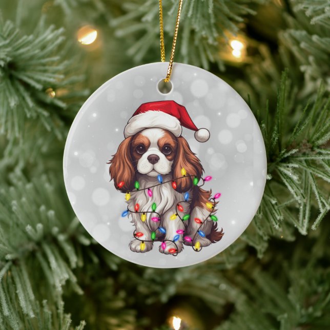 Adorno De Cerámica Cavalier King Charles Spaniel en luces Navidades (Árbol)