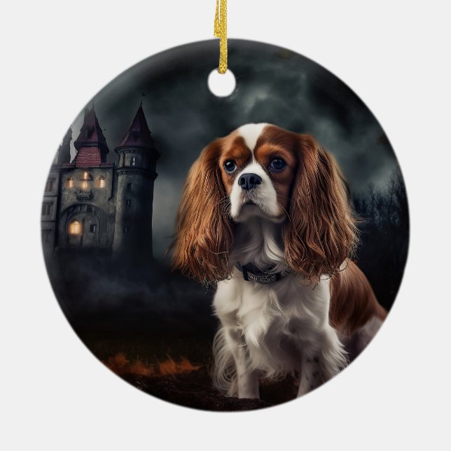 Adorno De Cerámica Cavalier King Charles Spaniel Halloween Scary (Atrás)