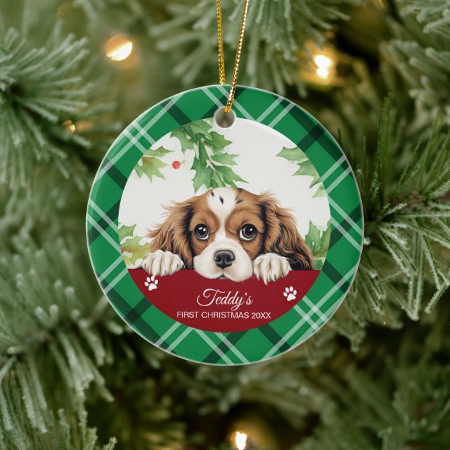 Adorno De Cerámica Cavalier King Charles Spaniel Primera Navidad (Árbol)