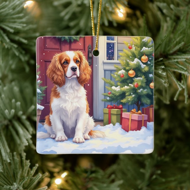 Adorno De Cerámica Cavalier King Charles Spaniel Snowy Christmas (Árbol)