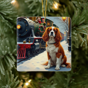 Adorno De Cerámica Cavalier King Charles Spaniel Tren de Navidad