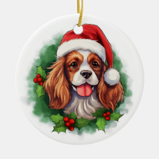 Adorno De Cerámica Cavalier King Charles Spaniel Wreath