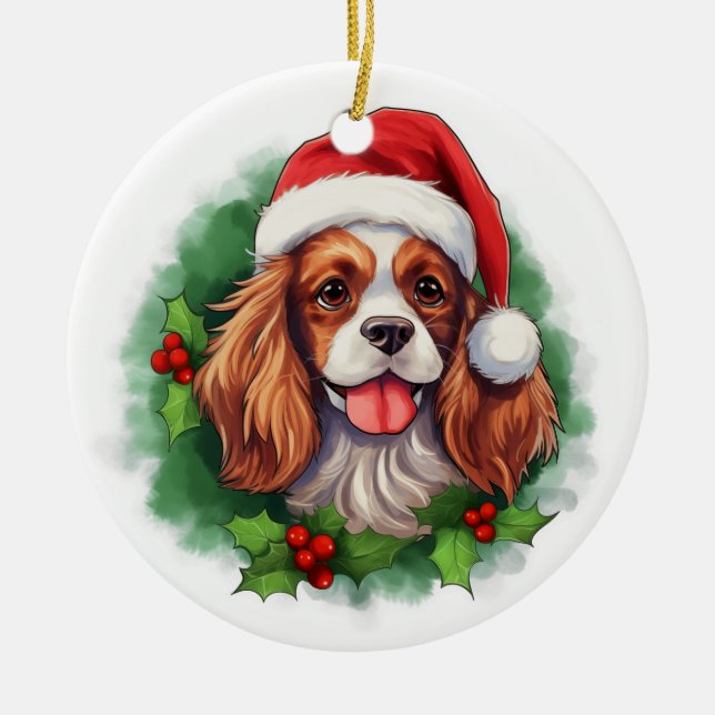 Adorno De Cerámica Cavalier King Charles Spaniel Wreath (Frente)