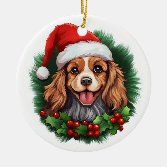 Adorno De Cerámica Cavalier King Charles Spaniel Wreath (Frente)