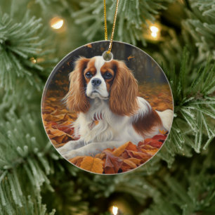 Adorno De Cerámica Cavalier King en Otoño las Hojas Caídas Inspiran