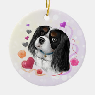 Adorno De Cerámica Cavalier Tri-Color King Charles Spaniel