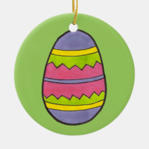 Adorno De Cerámica Caza de huevos de pascua pintada de verde rosa ama