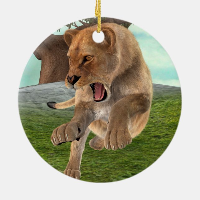 Adorno De Cerámica Cazando a la leona (Atrás)