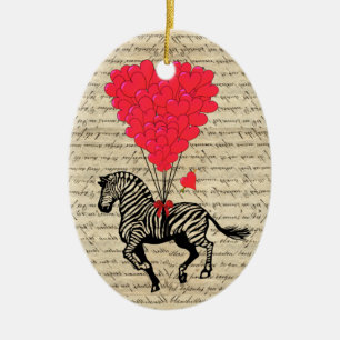 Adorno De Cerámica Cebra vintage divertida y globos cardíacos