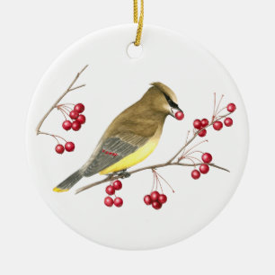 Adorno De Cerámica Cedar Waxwing Bird Art Ornamet