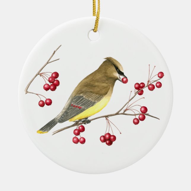 Adorno De Cerámica Cedar Waxwing Bird Art Ornamet (Frente)
