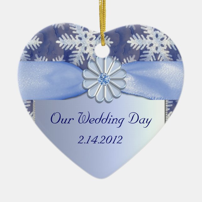 Adorno De Cerámica Celebración azul cristalina del copo de nieve (Frente)