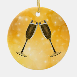 Adorno De Cerámica Celebración de gafas de champán sobre oro esparcid