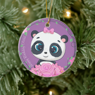 Adorno De Cerámica Celebración de la niña bebé. Púrpura y lindo a