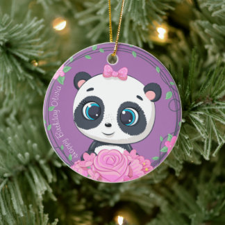 Adorno De Cerámica Celebración de la niña bebé. Púrpura y lindo anima