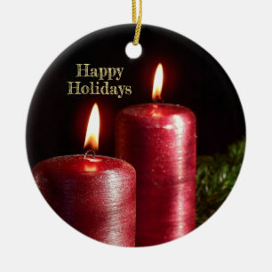 Adorno De Cerámica Celebración de Navidad Velas Rojas Fiestas de Invi