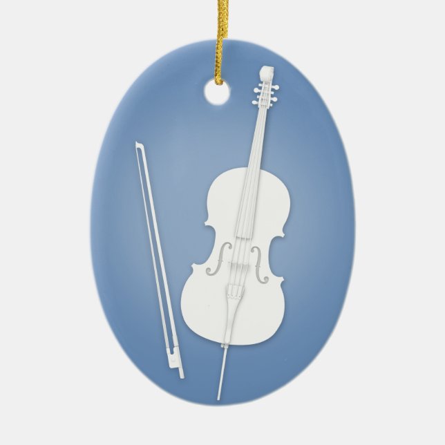 Adorno De Cerámica Cello blanco con música azul oscuro Personalizado  (Frente)