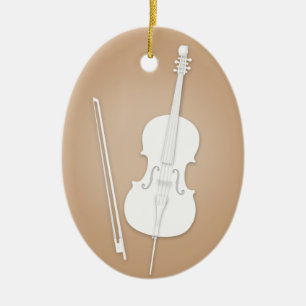Adorno De Cerámica Cello blanco con música marrón Personalizado de Bo