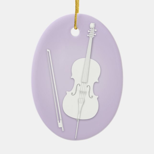 Adorno De Cerámica Cello blanco con música Personalizado Bow Lavender (Frente)
