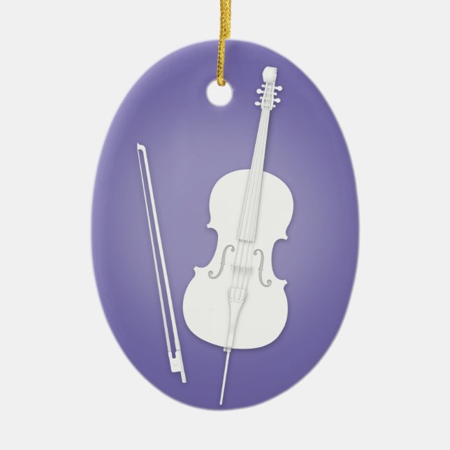 Adorno De Cerámica Cello blanco con música Personalizado púrpura suav (Frente)