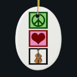 Adorno De Cerámica Cello de amor por la paz<br><div class="desc">Un hermoso regalo de Navidad cello para el gran violonchelista en tu vida. Este diseño de Peace Love Cello presenta un lindo signo de paz,  corazón,  y el instrumento musical,  el cello. Un gran regalo para un miembro del cuarteto o director de orquesta.</div>