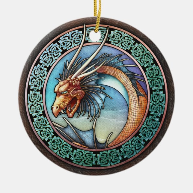 Adorno De Cerámica Celtic Dragon Pendant/Ornament (Frente)