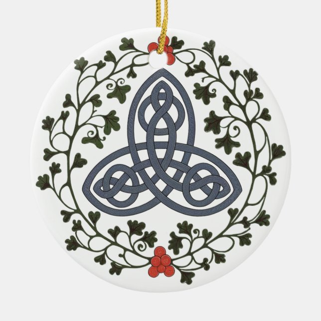 Adorno De Cerámica Celtic Triskele with Holly and Ivy Ornament (Frente)