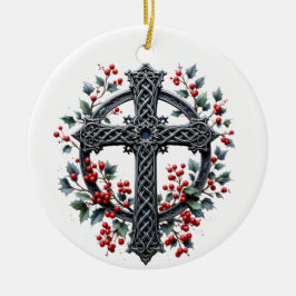 Adorno De Cerámica Celtic Winter Cross Christmas Ornament