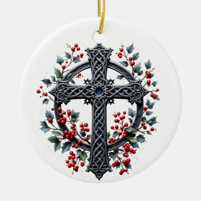 Adorno De Cerámica Celtic Winter Cross Christmas Ornament (Frente)