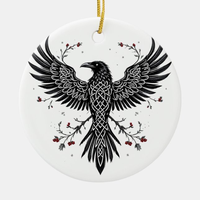 Adorno De Cerámica Celtic Winter Raven Christmas Ornament (Frente)