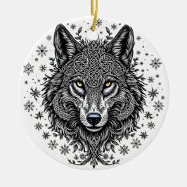 Adorno De Cerámica Celtic Winter Wolf Christmas Ornament