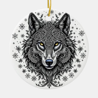 Adorno De Cerámica Celtic Winter Wolf Christmas Ornament