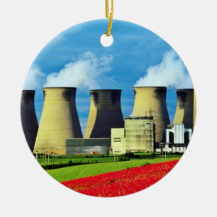 Adorno De Cerámica Central eléctrica campo de la amapola y amarillos