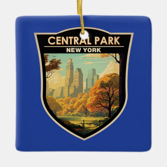 Adorno De Cerámica Central Park New York Travel Art Vintage (Anverso)